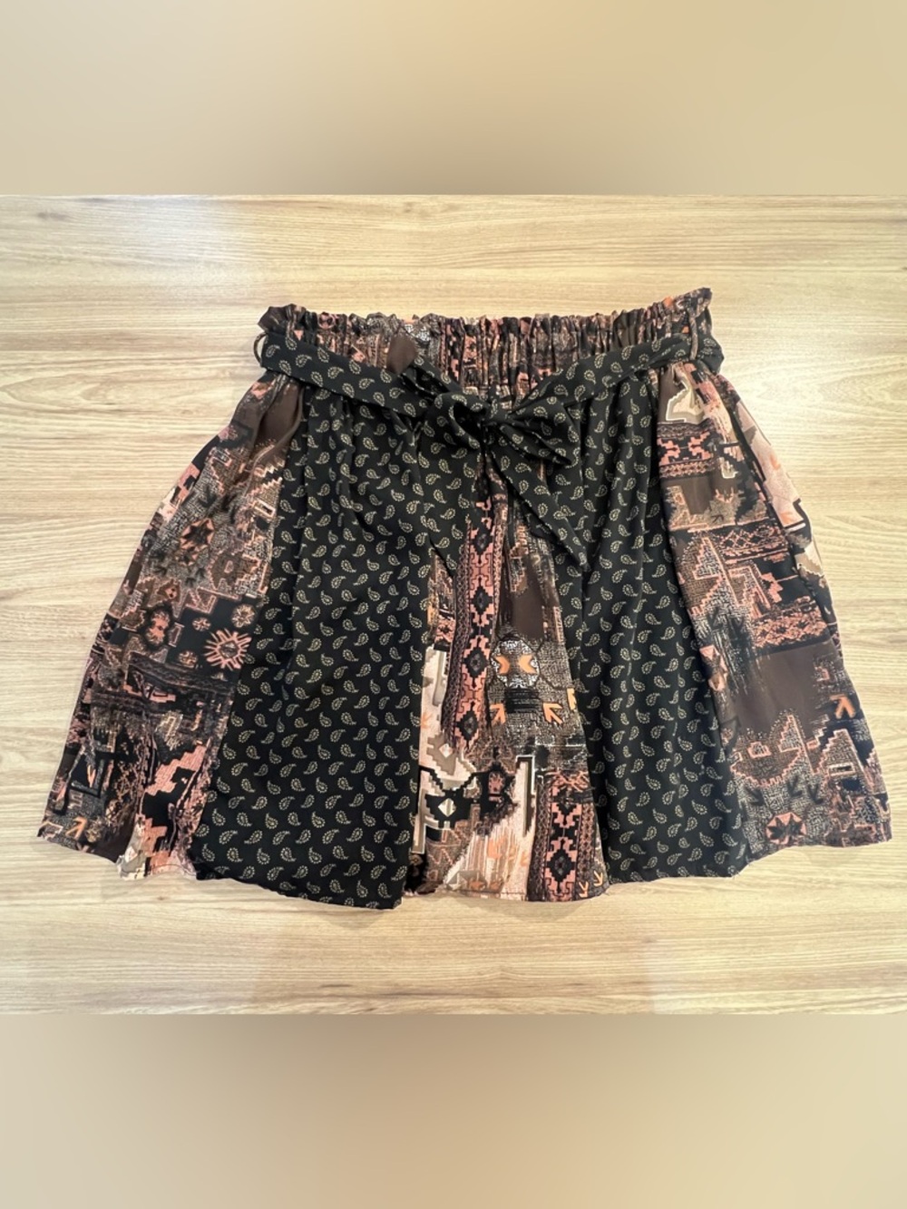 Women’s Blue Rain Bohemian Patchwork Mini Skirt, Size Medium